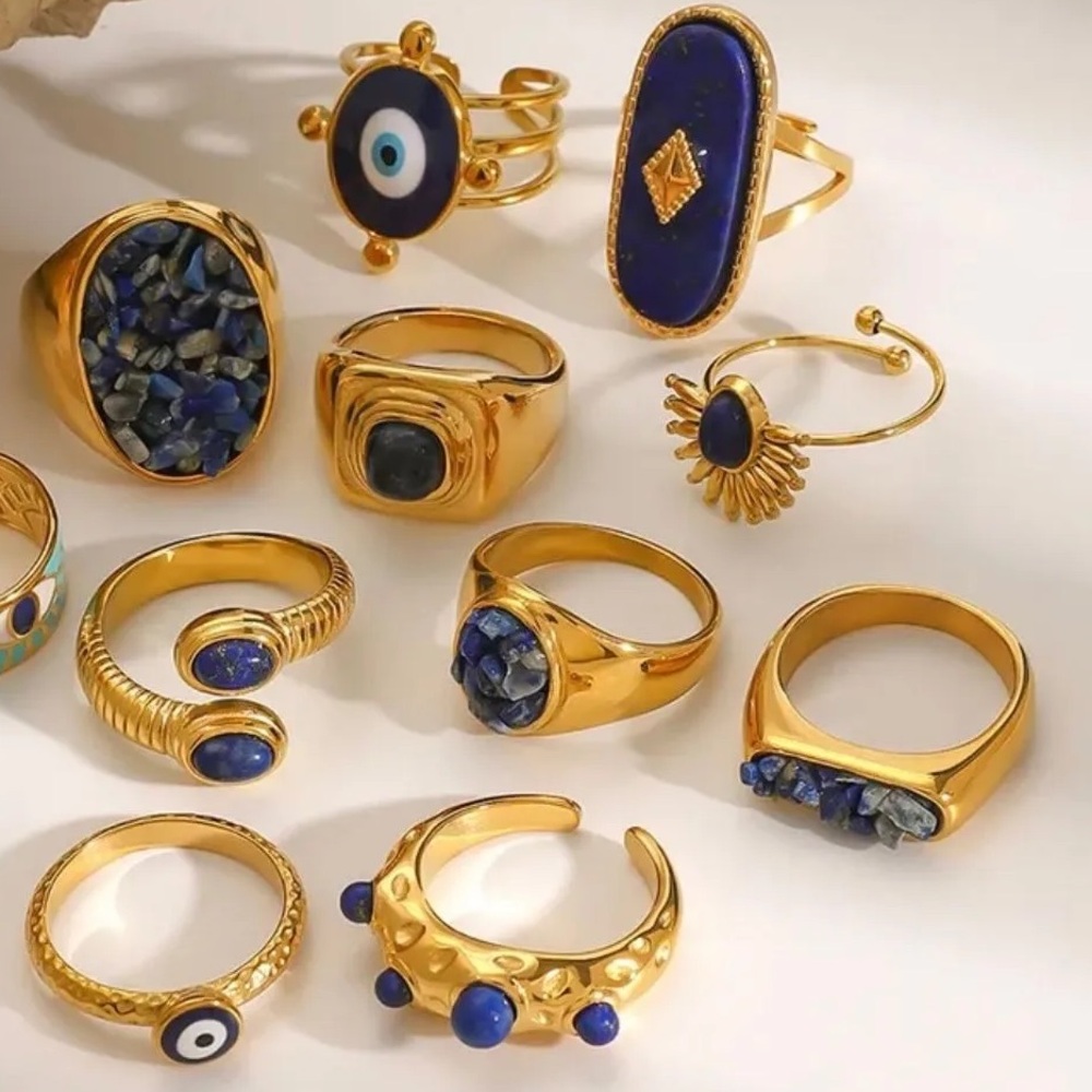Gold and Blue Stone Rings